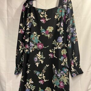 LOFT Black Floral Long Sleeve Dress